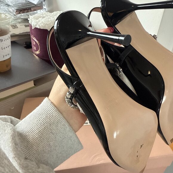 NWT Miu Miu Slingback Mules Black Patent Leather Crystal Embellished Sz 35 - Picture 8 of 8
